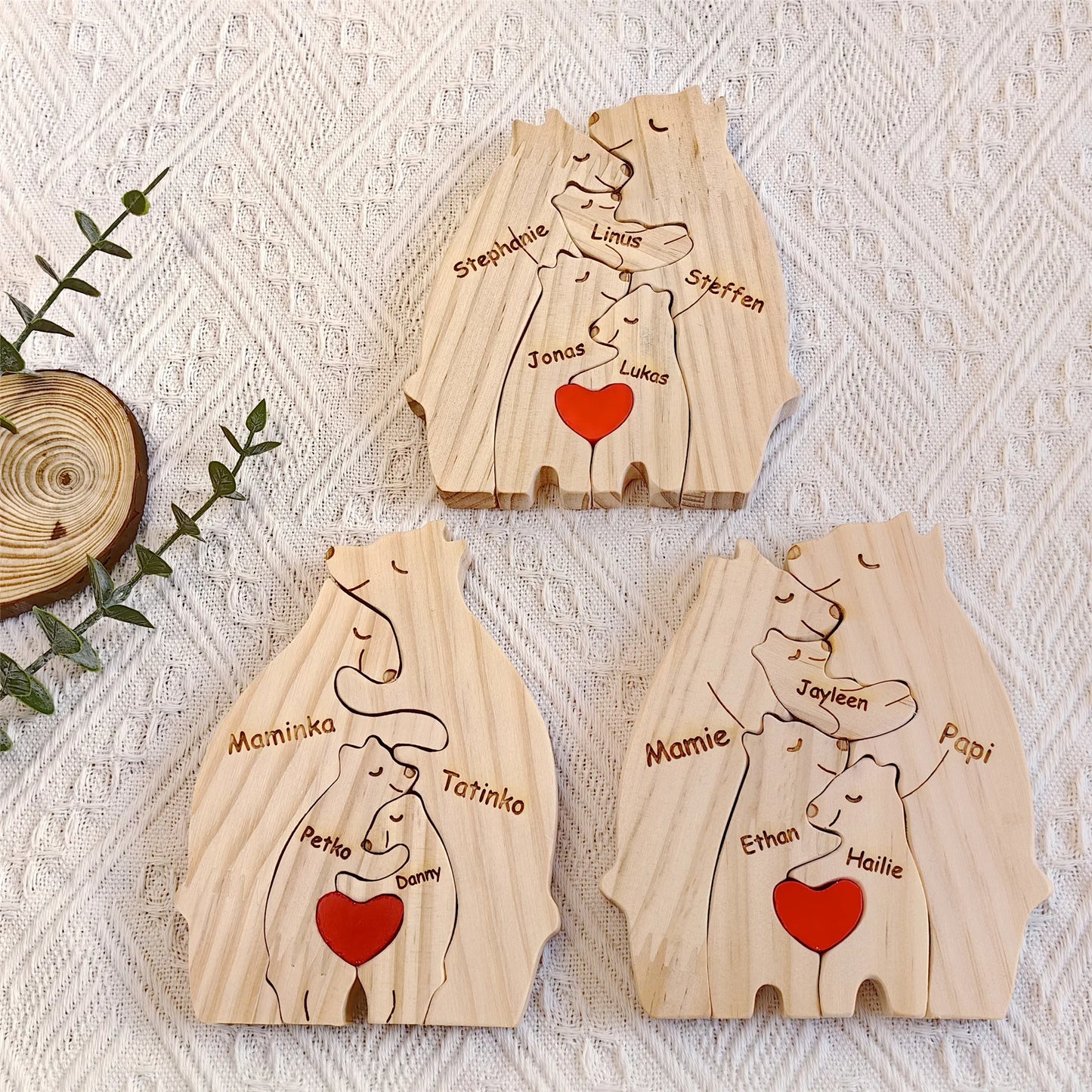 Personalisierbares Familienpuzzle aus Holz als Dekoration und Geschenk
