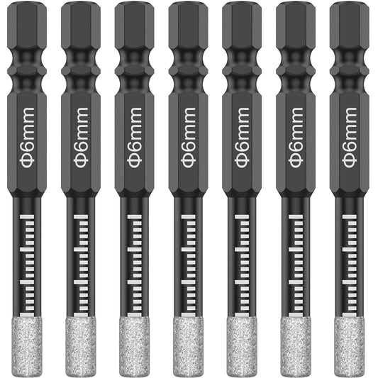 7-teiliges 6 mm Diamantbohrer Set trocken mit Schnellwechsel-Sechskantschaft