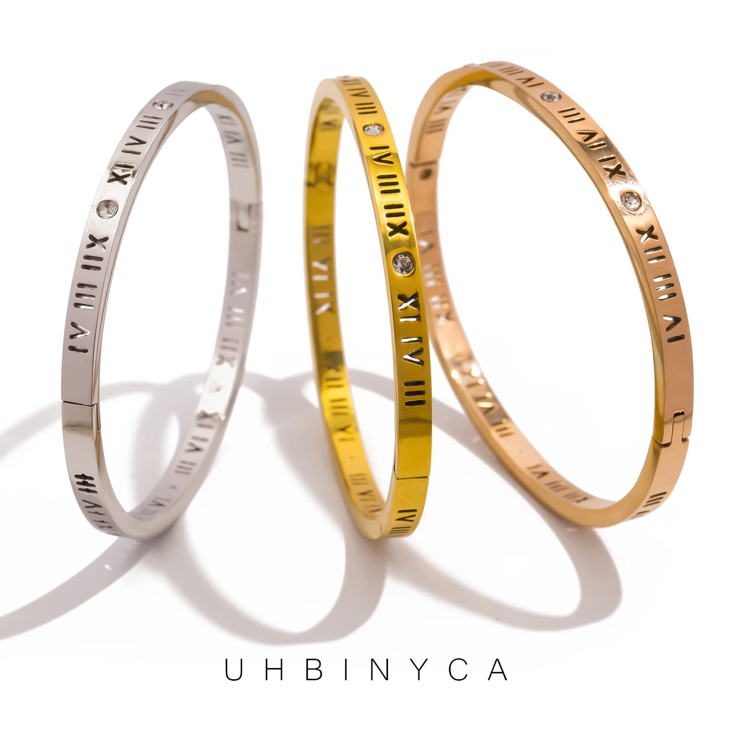 Hypoallergenes Damen Armband Edelstahl mit Zirkon Römische Ziffern