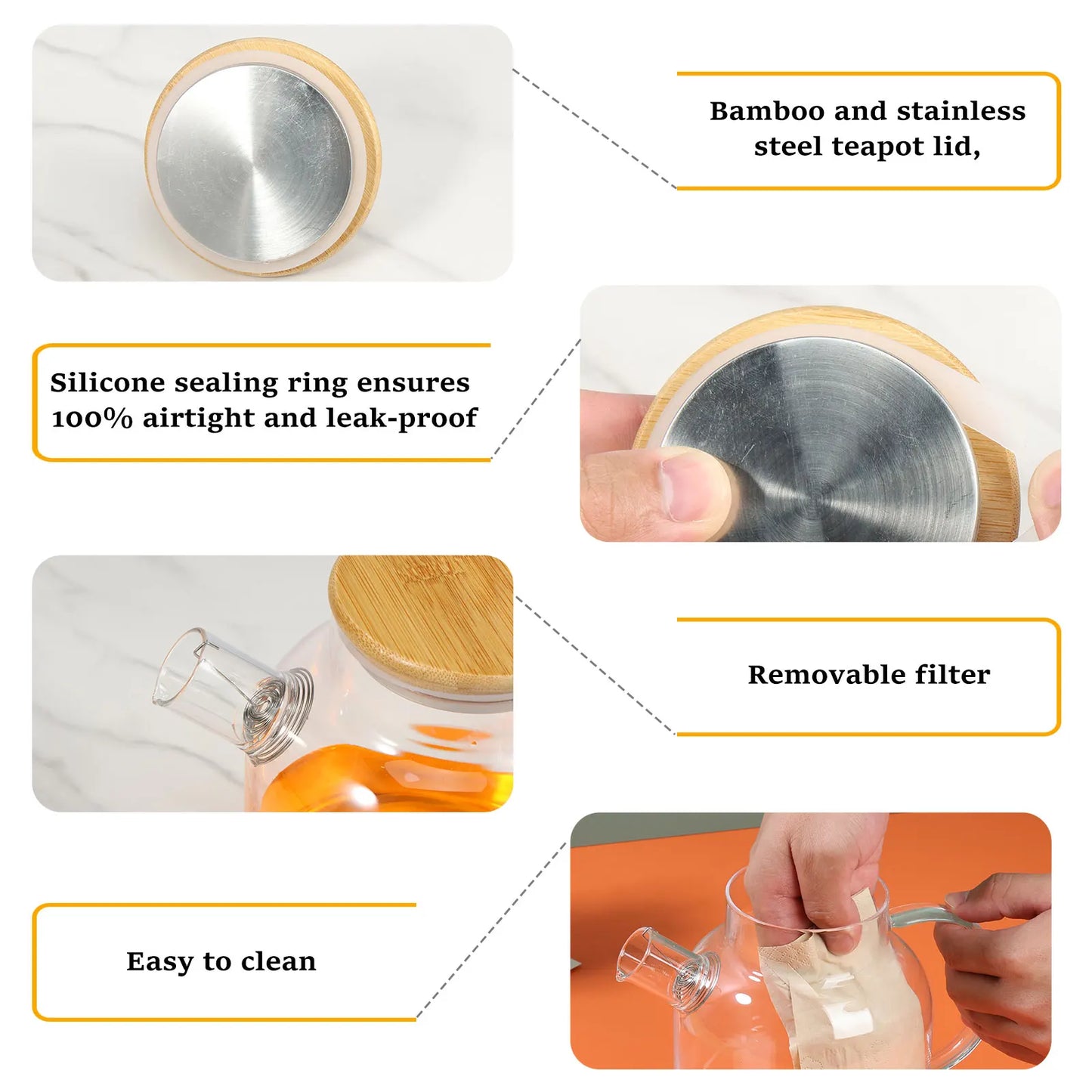 Multifunktionaler Glaskrug mit Bambusdeckel und Griff 1800ml