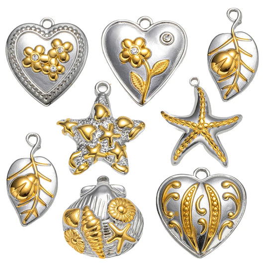 Edelstahl Charms Set mit Muschel - Seestern für Schmuckdesign