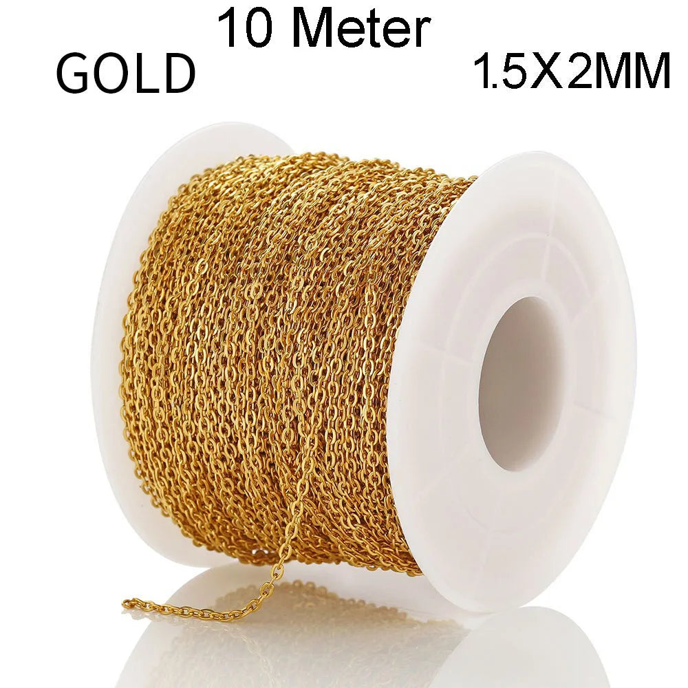 Edelstahlkette 10 Meter für DIY Schmuck 1mm 1.5mm 2mm Gold Silber