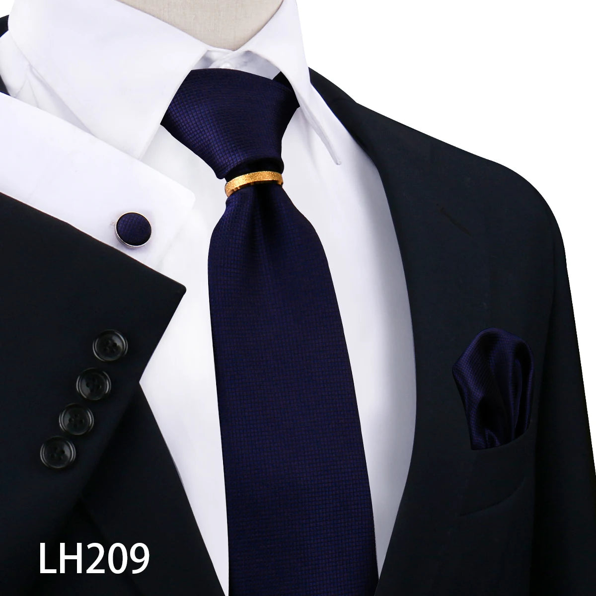 Herren Krawattenset Gold Ring, Manschettenknöpfe, Einstecktuch Festlich