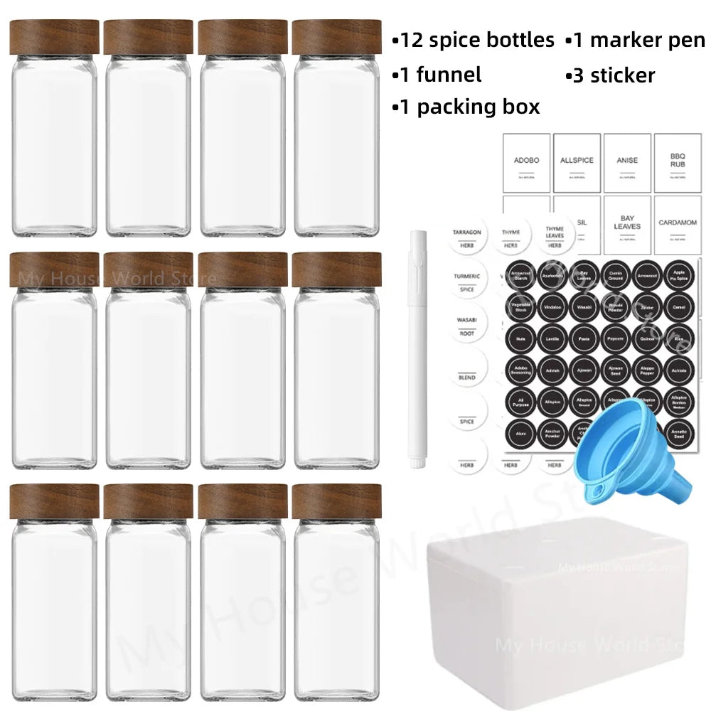 13-teiliges Gewürzglas-Set mit Bambusdeckel 4oz Aufbewahrung-Yabubest - Home & More