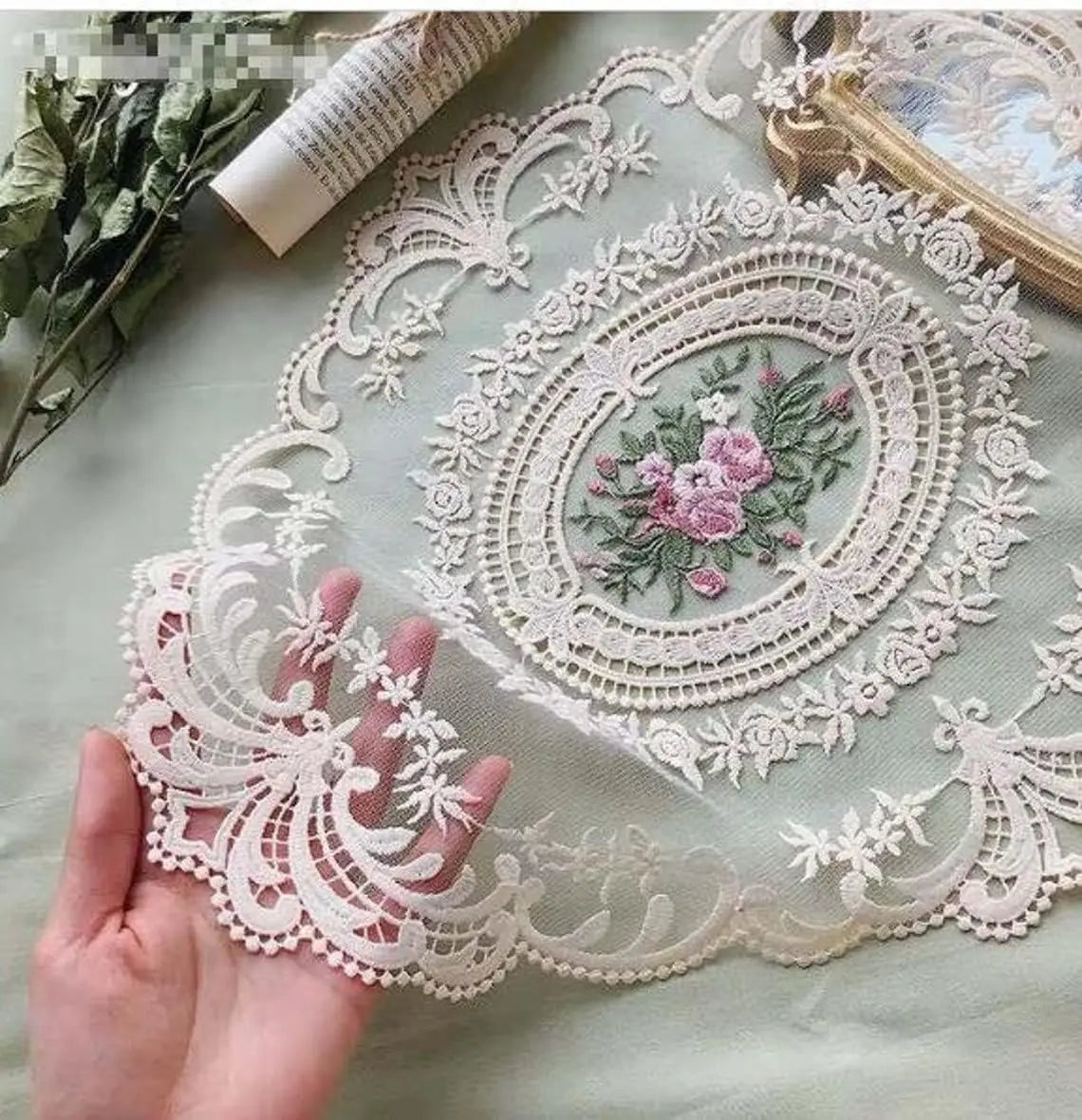Beige Retro Spitze Häkel Tischset Deckchen Handgefertigt Tischdeko Varianten