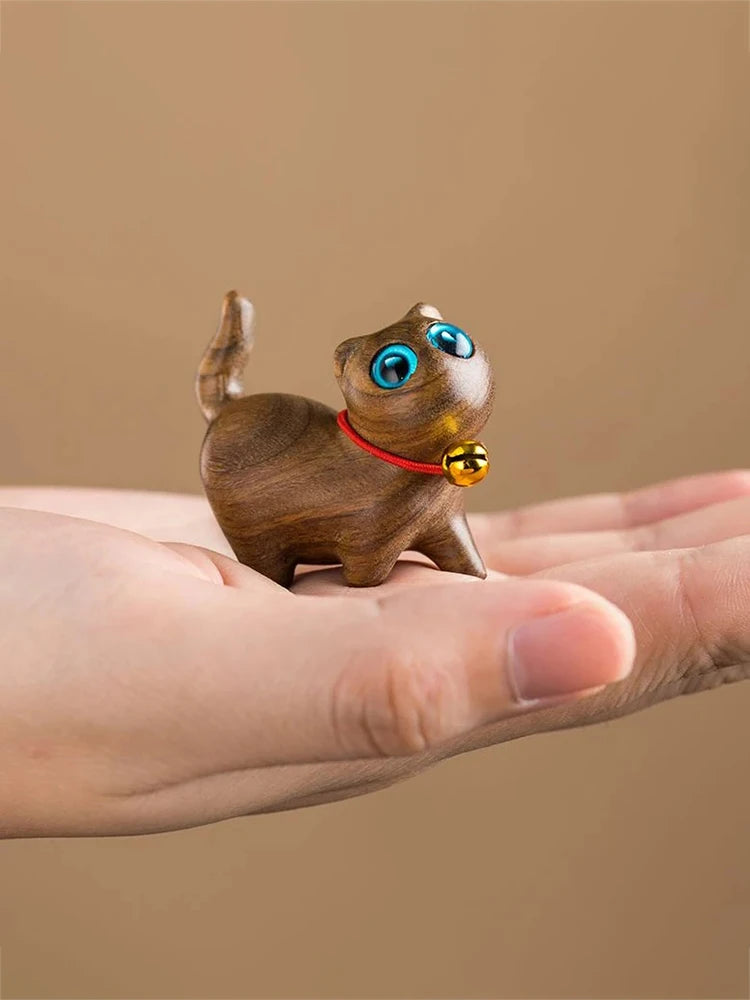 Handgeschnitzte Tierfiguren aus Naturholz – Katze & Hund Miniatur Deko
