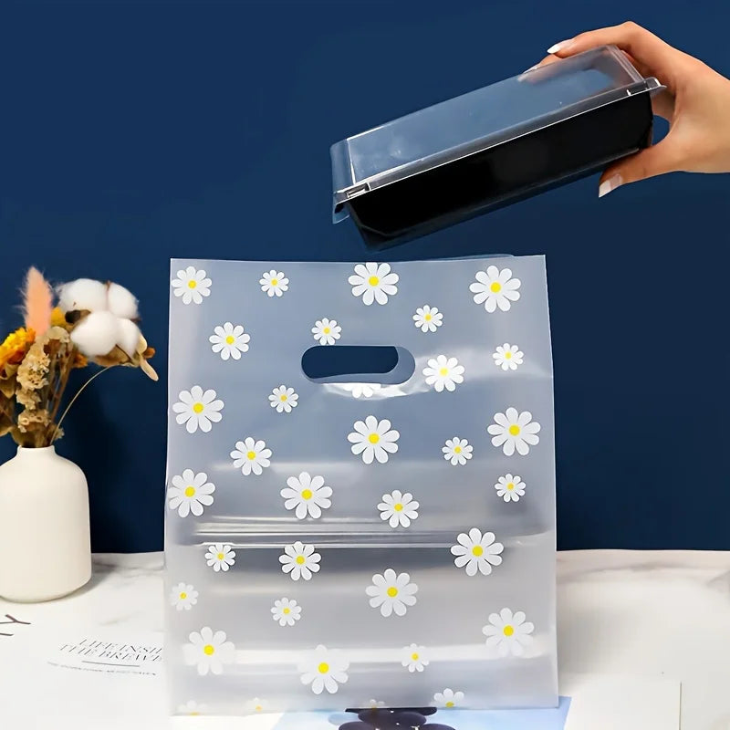 Transparente wiederverwendbare Einkaufstaschen mit Gänseblümchen Motiv 10 50 Stück