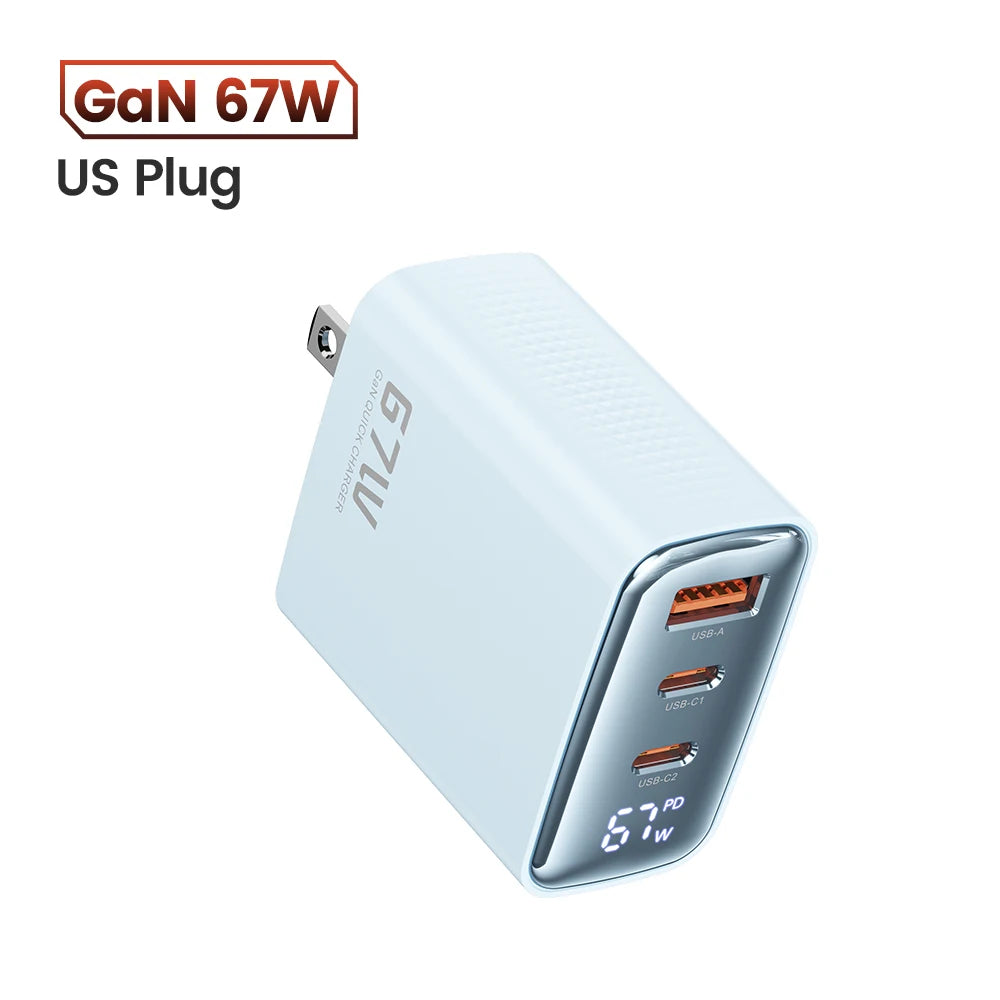 67W GaN USB-C Netzteil Digitalanzeige für Laptop, Tablet, Smartphone schnell