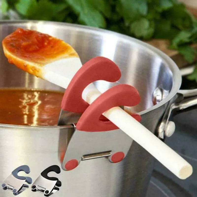 Küchenclip aus Edelstahl und Gummi für Löffel und Topfrandhalterung