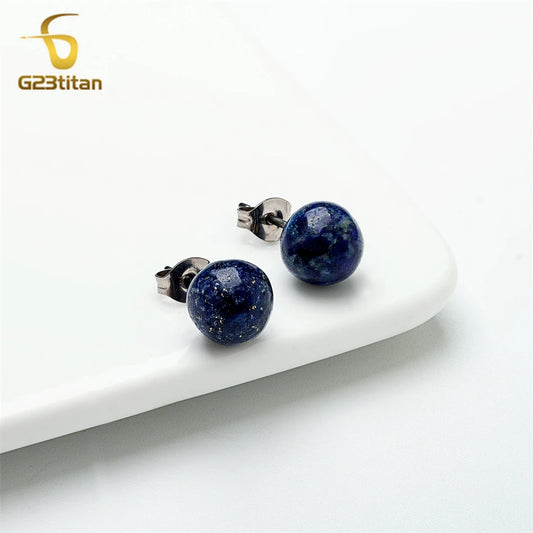 Titan Ohrstecker mit blauer Lapislazuli Perle unisex Halbedelstein Schmuck
