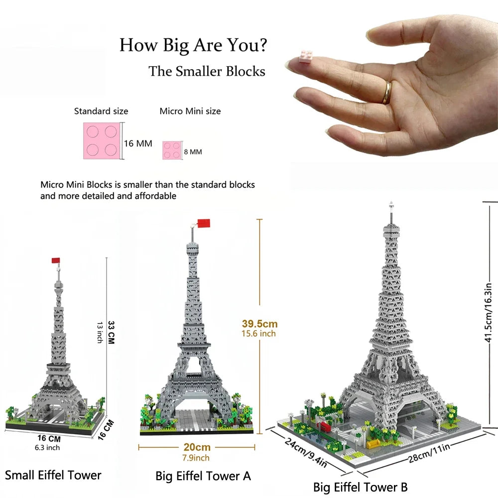 Mikro Mini Bausteine Spielzeug Eiffelturm mit LED Beleuchtung und Anleitung-Yabubest - Home & More