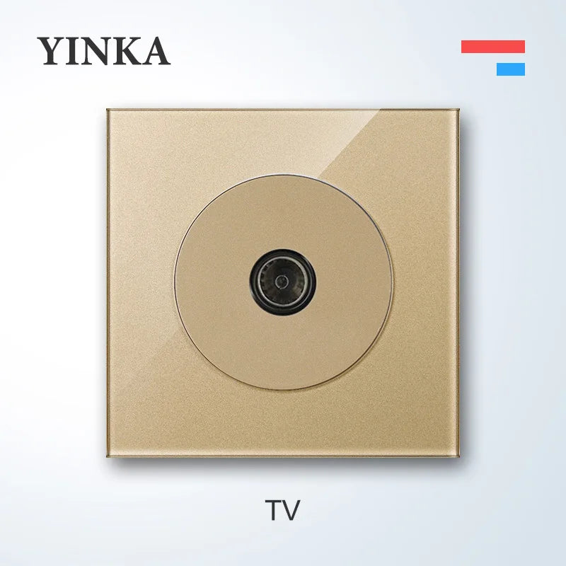 YINKA Lichtschalter mit goldener Glasscheibe für Zuhause EU Standard