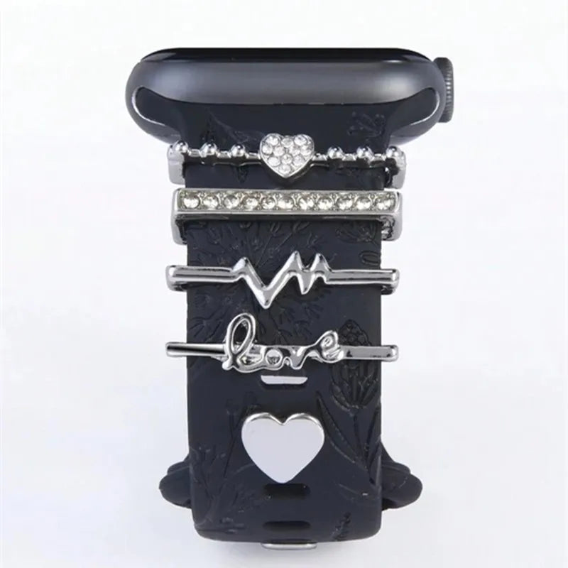 5 Stück Strass-Armband-Ringschlaufen, Nägel, Nieten, niedliche Metall-Uhrenarmband-Charms, Dekorationen, kompatibel mit Uhren der IWatch-Serie-Yabubest - Home & More