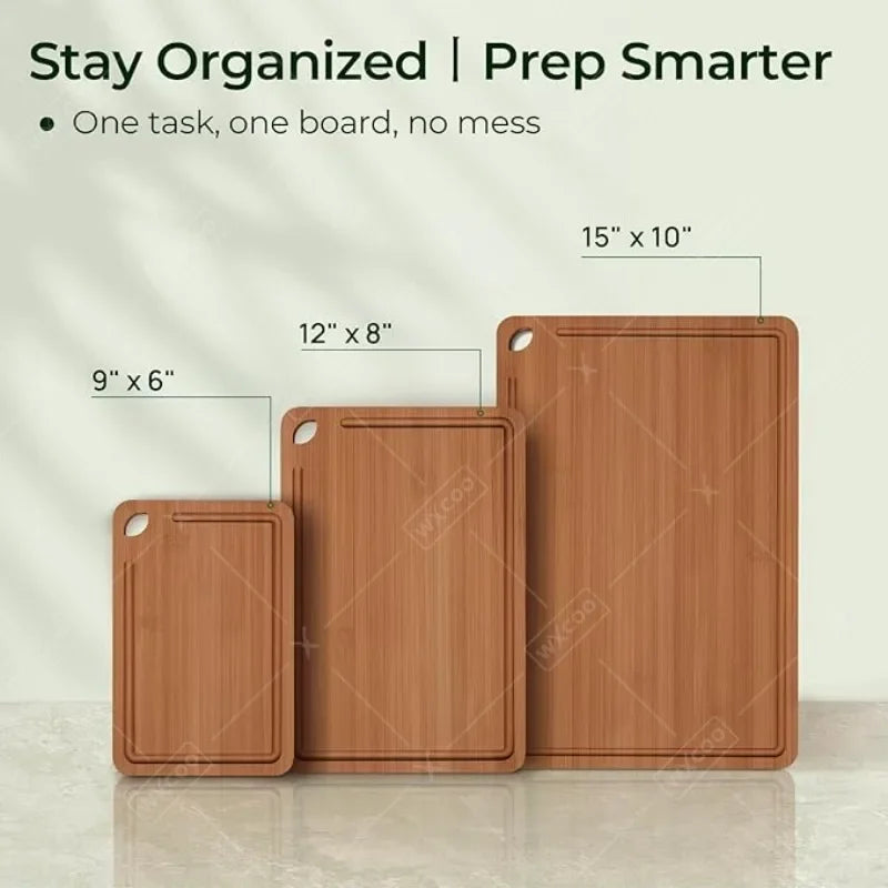 3er Set Bambus Holz Schneidebretter rutschfest für Küche und Obst Gemüse