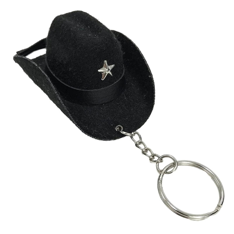 Langlebiger Cowboyhut-Schlüsselanhänger aus Lederlegierung in Schwarz, Braun - Khaki