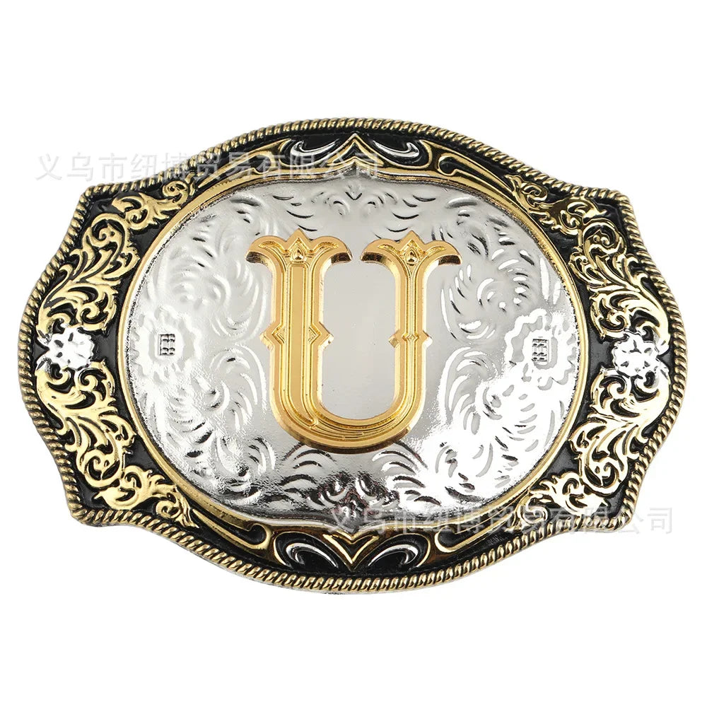 Goldfarbene Legierungs Gürtelschnalle im Western-Stil mit Buchstaben