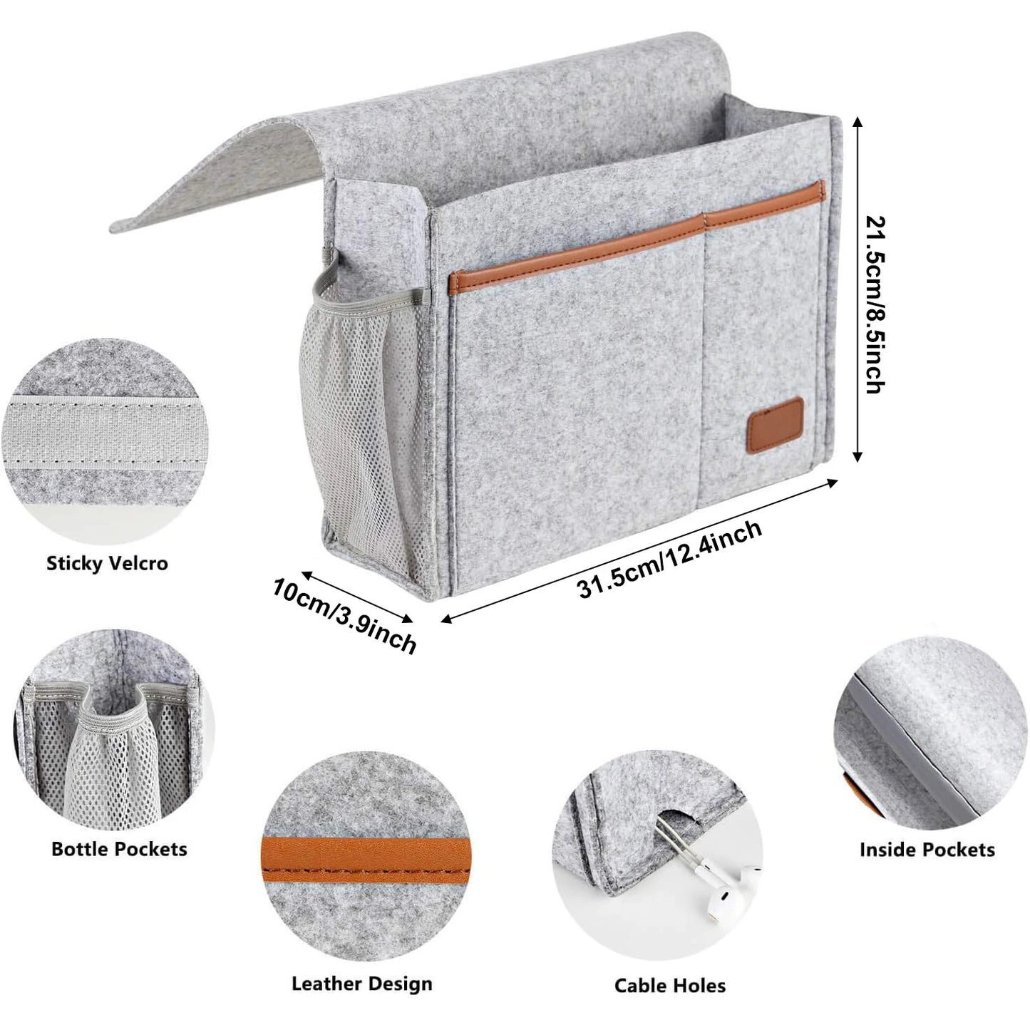 Praktischer Filz-Bett-Aufbewahrungsorganisator mit 5 Taschen