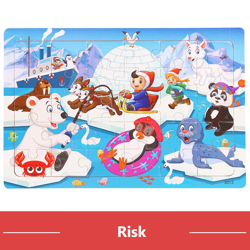 30-teiliges Holzpuzzle Cartoon Tiere & Verkehr für Kinder