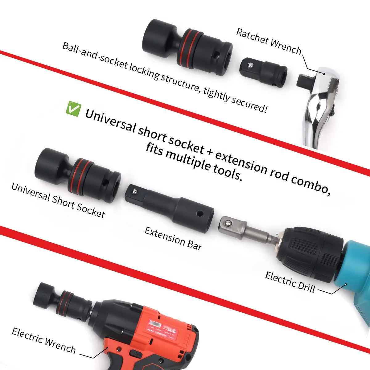 Universal Gelenk Adapter 1/2 Zoll Antrieb 10-24 mm Drehbarer Kurzsteckschlüssel