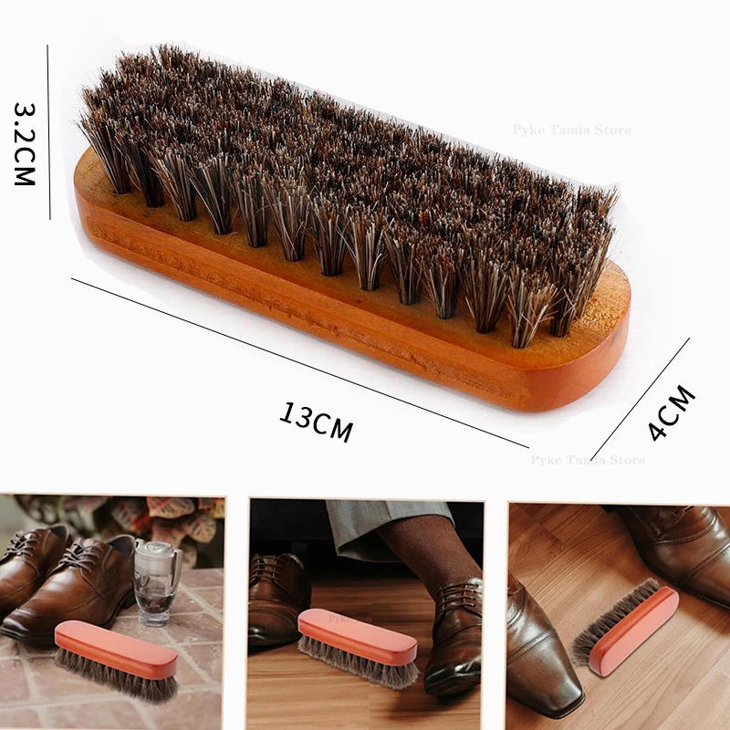 Hochwertige Schuhbürste mit massivem Holzgriff und Pferdehaar