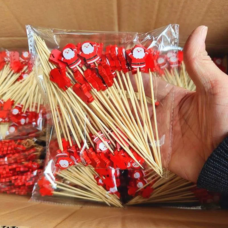 50 teiliges Set Weihnachten Bambus Sticks mit festlichen Motiven