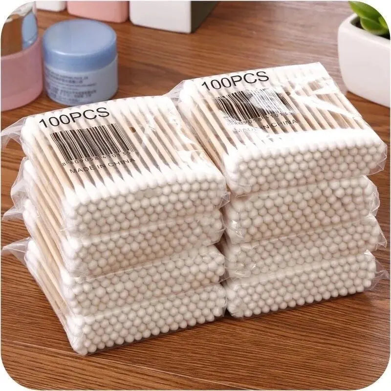 500 Stück Doppelkopfpuff Baumwollstäbchen für Reinigung und Make-up