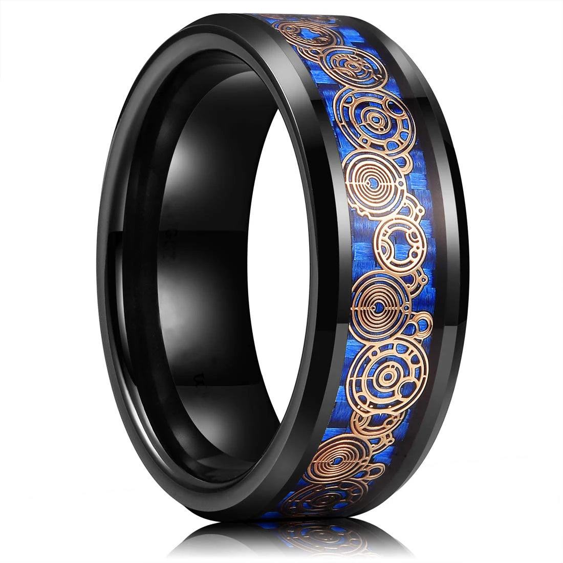 Eleganter Edelstahlring mit keltischem Drachen und Carbon Inlay