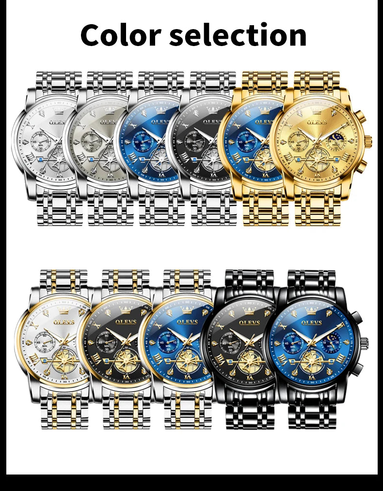 Klassische Herrenuhr mit Mondphase und Wasserdichtigkeit 3BAR