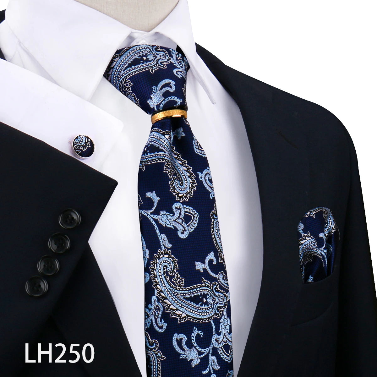 Herren Krawattenset Gold Ring, Manschettenknöpfe, Einstecktuch Festlich