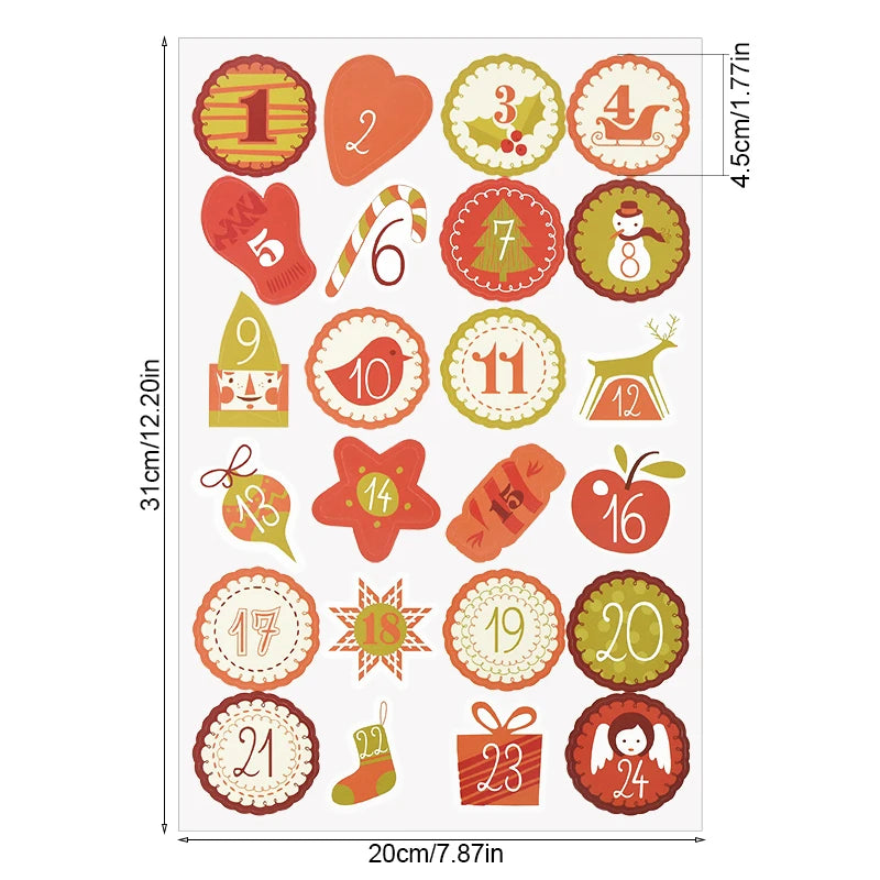 Weihnachts-Adventskalender Aufkleber 1/3/5 Blatt für Geschenkverpackung