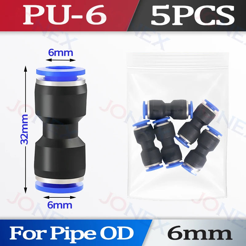 5er Set Pneumatische Schnellkupplung 4-10mm Push-in Verbindung für Luft