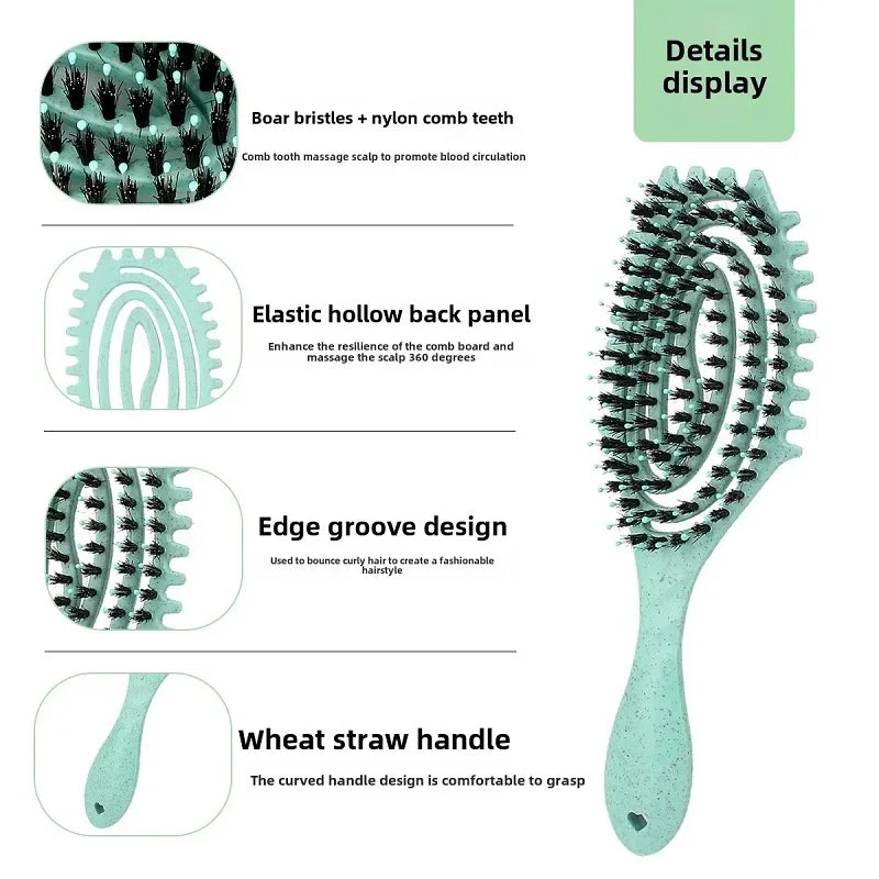Haarbürste mit Wildschweinborsten zum sanften Entwirren von Locken 22x7cm