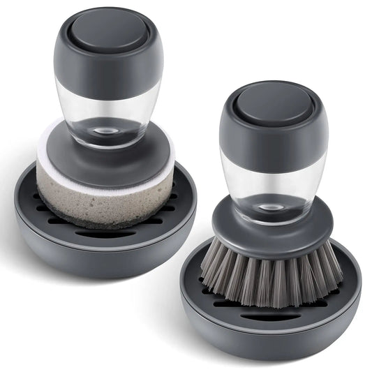 Effizientes 2er Spülbürsten-Set mit Seifenspender und Abtropfschale