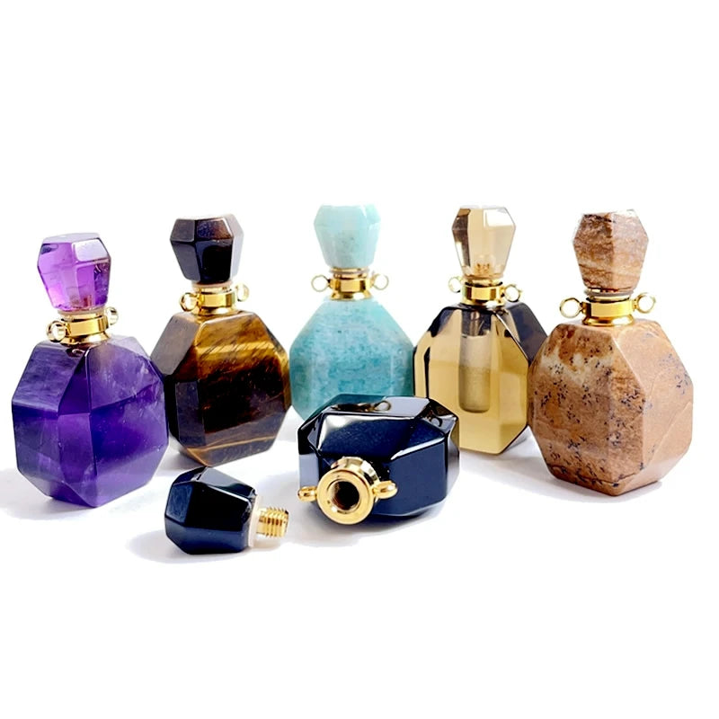 Unregelmäßige Naturstein Parfümflasche Anhänger – Amethyst Tigerauge Öl Diffusor