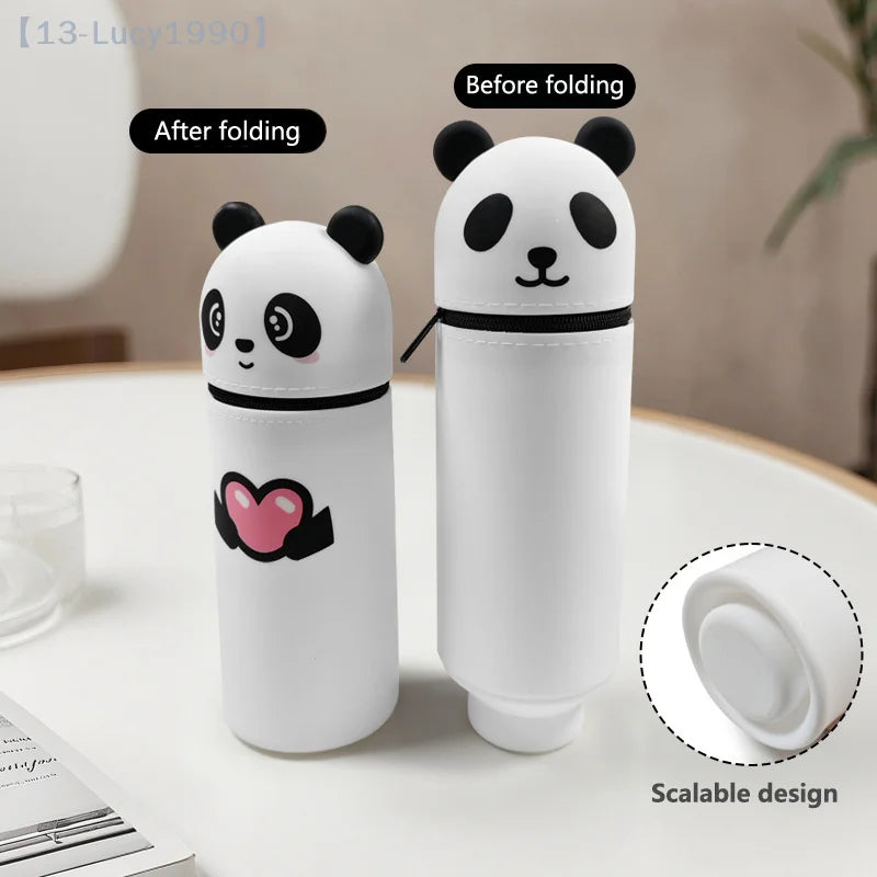 Kreatives Cartoon Panda Silikon Federmäppchen, faltbar mit Reißverschluss