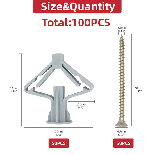 100er Set Trockenbau-Anker Hohlwand Gipskarton-Stecker M8 mit Schrauben