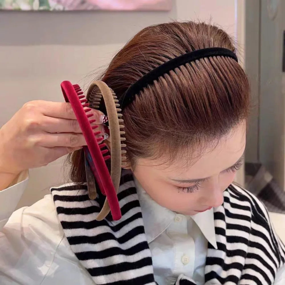 Elegantes schwarz rotes Samt Haarband mit Zahn im 2er Set