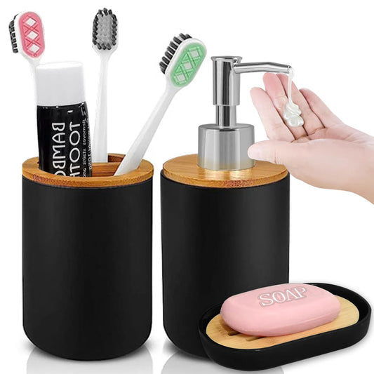 Badezimmer Set Seifenspender Zahnbuerstenhalter Seifenschale Kunststoff