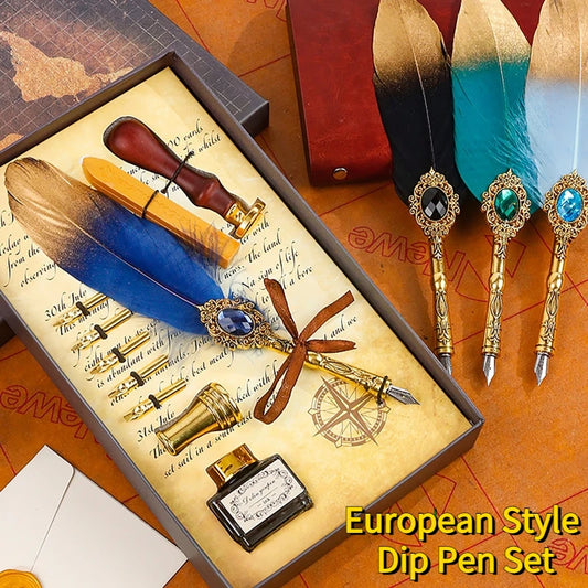 Klassisches Feder Schreibset mit Tinte und Siegellack Dichtung