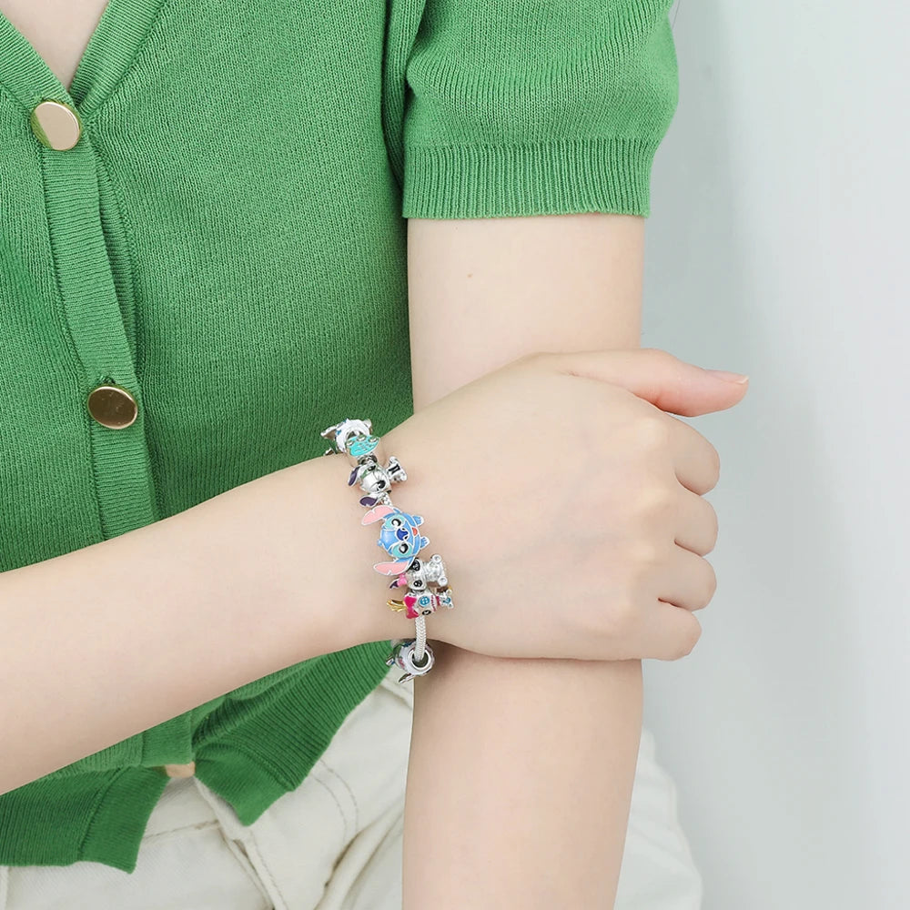 Unisex Charms Perlenarmband mit Cartoon Anhängern und Schlangenkette