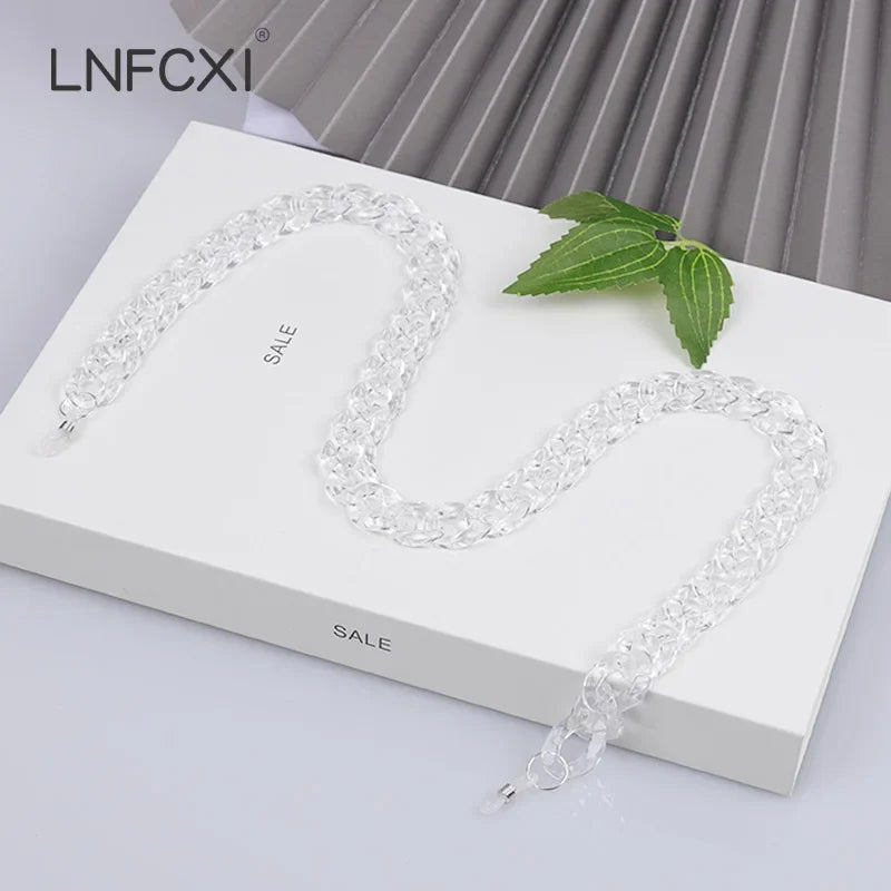 Retro Acryl Brillenkette mit blauem Band für Sonnen und Lesebrillen