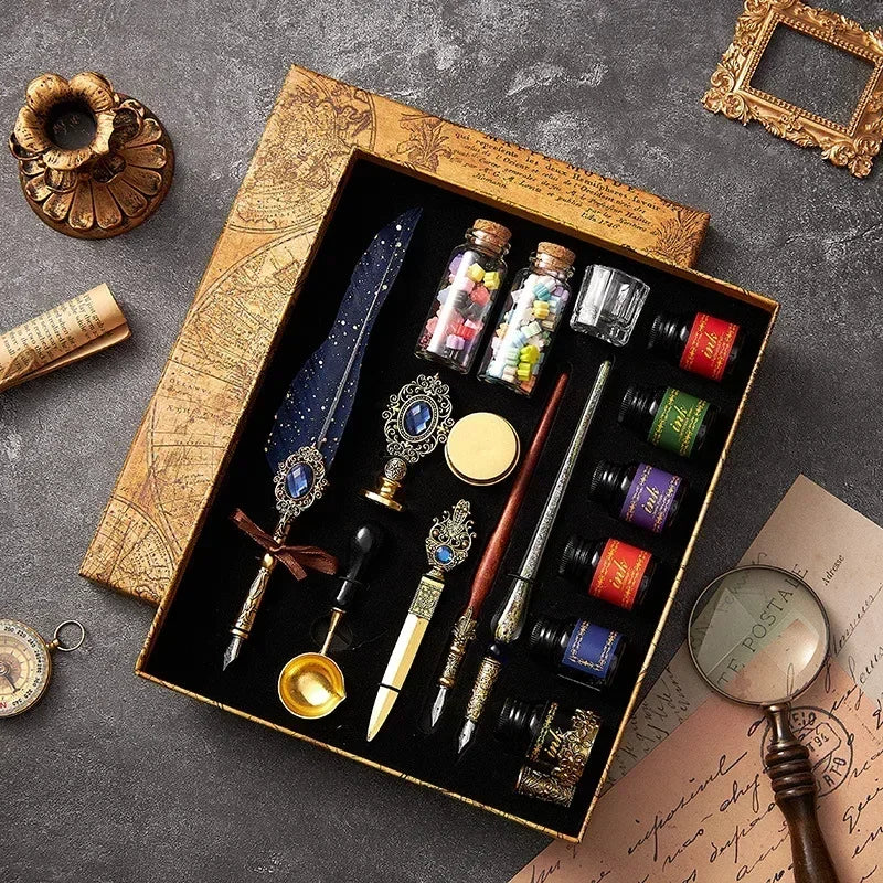 Klassisches Feder Füllfederhalter Set mit Tinte in Geschenkbox