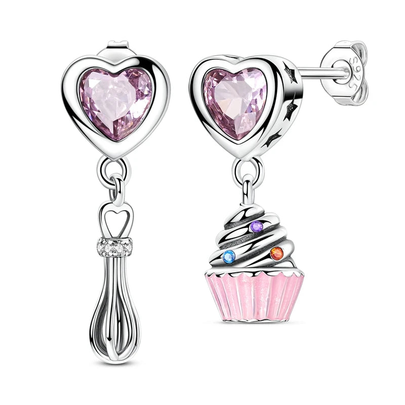 925er Sterlingsilber Creolen mit bunten Zirkon Blumen und Sternen Damenohrringe