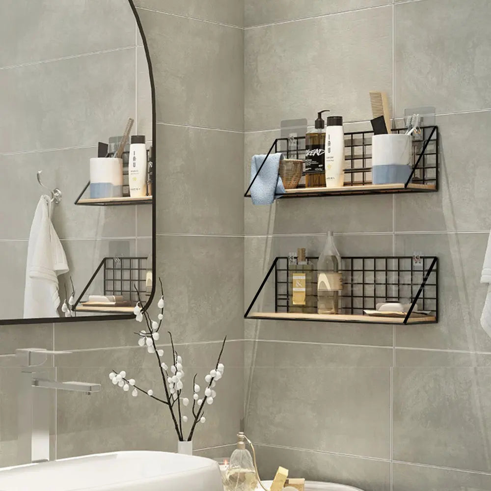 Platzsparendes Gewürzregal aus Holz und Metall zur Wandmontage