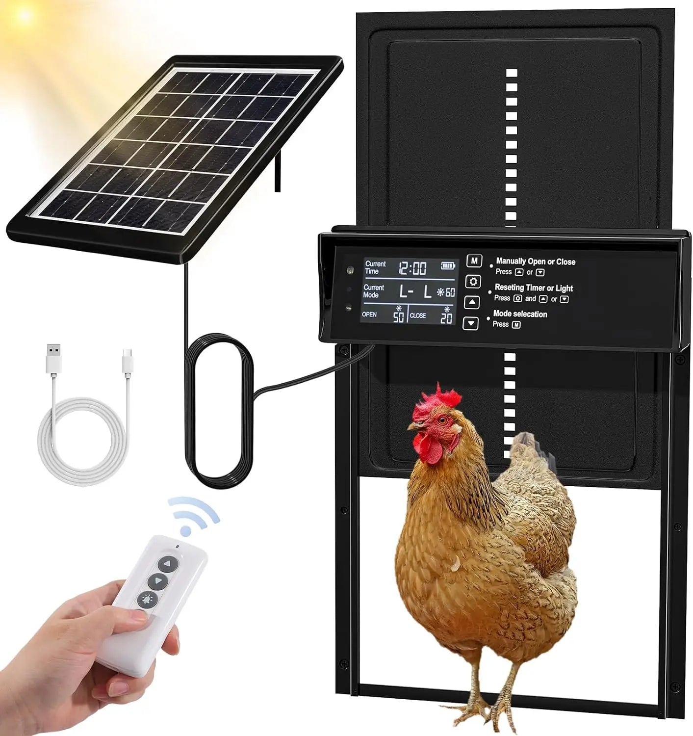 Automatische Hühnerstall-Tür mit Solarenergie und USB-Ladung