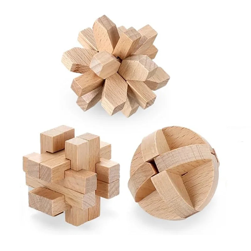 Klassisches 3-teiliges Holzpuzzle für Gehirnjogging