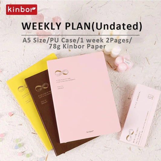 A5 Undatierter Wochenplaner Notizbuch PU-Leder – Ziele, Finanzen, ToDo