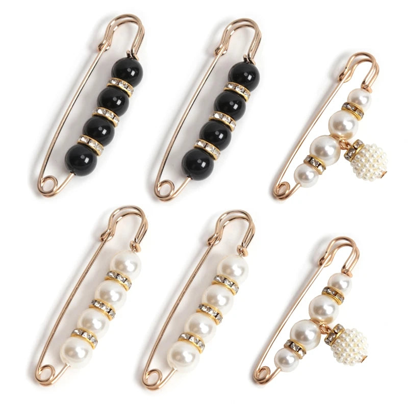 6tlg Set Elegante Perlenbroschen für Taillenanpassung & Fixierung