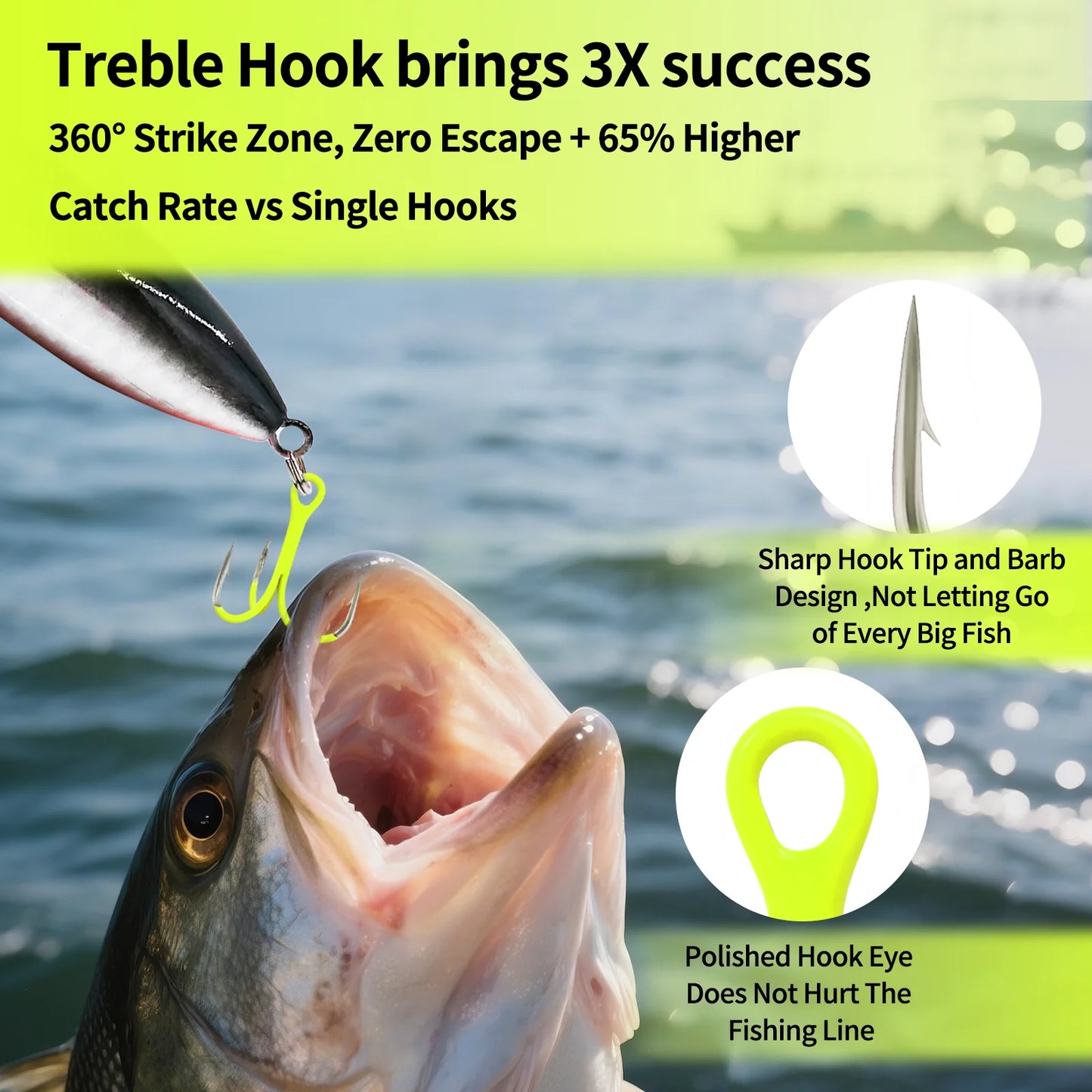 Extra Starke UV Drillinge für Süßwasser Angeln 2X Robust & Fluoreszierend