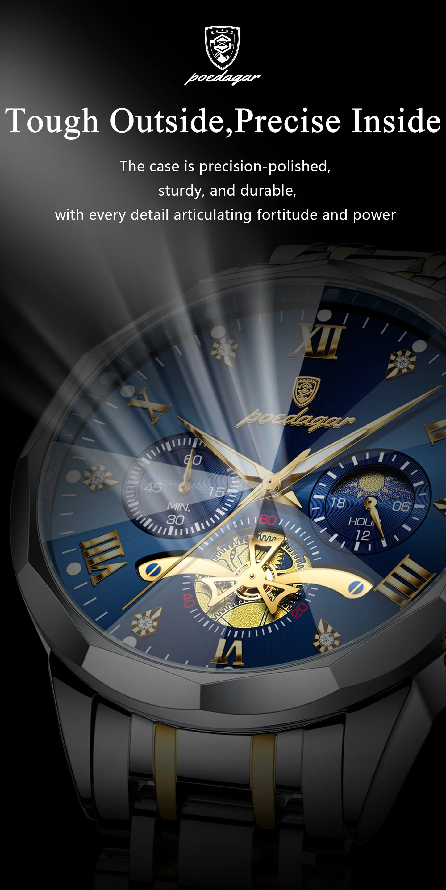 Wasserdichte Luxusuhr mit Chronograph und Edelstahlarmband Herren-Yabubestshop